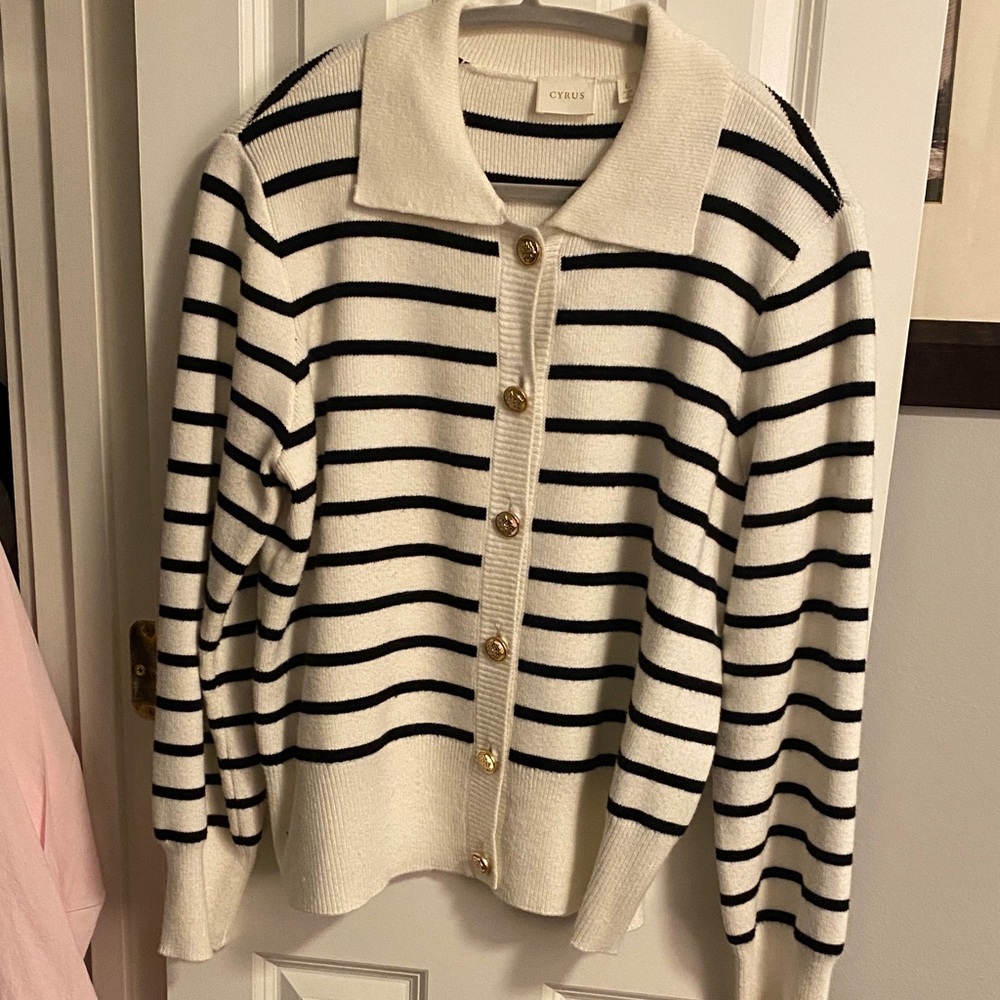 Cyrus Women's Black and White Striped Cardigan